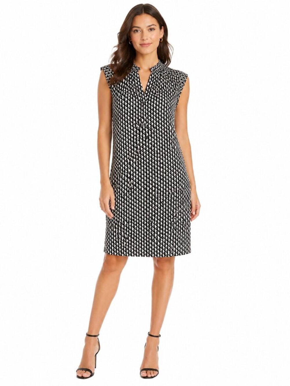 Hale Bob Black Grey Geometric Print Silk Dress